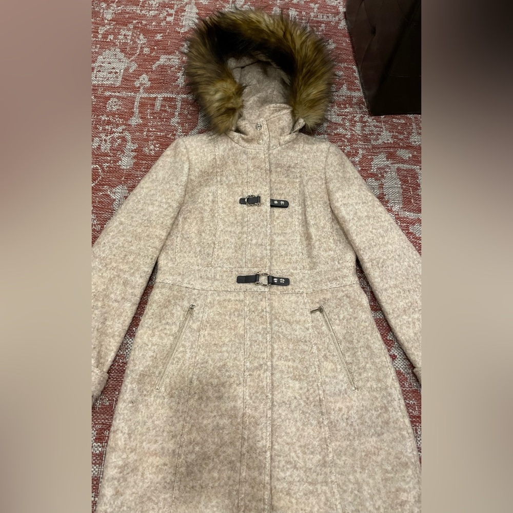 Sz small Vintage Genuine Rabbit Fur Women's Patchwork Trench jacket coat